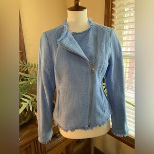 J. Crew Cotton Tweed Moto Jacket Cerulean Blue Size 6